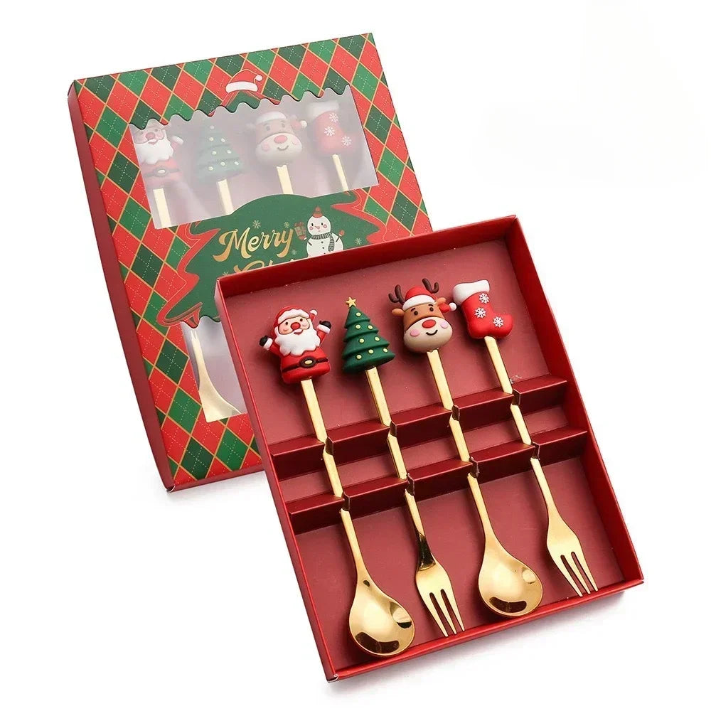 🎄 Luxury Christmas Teaspoon & Fork Set (Gift Box)