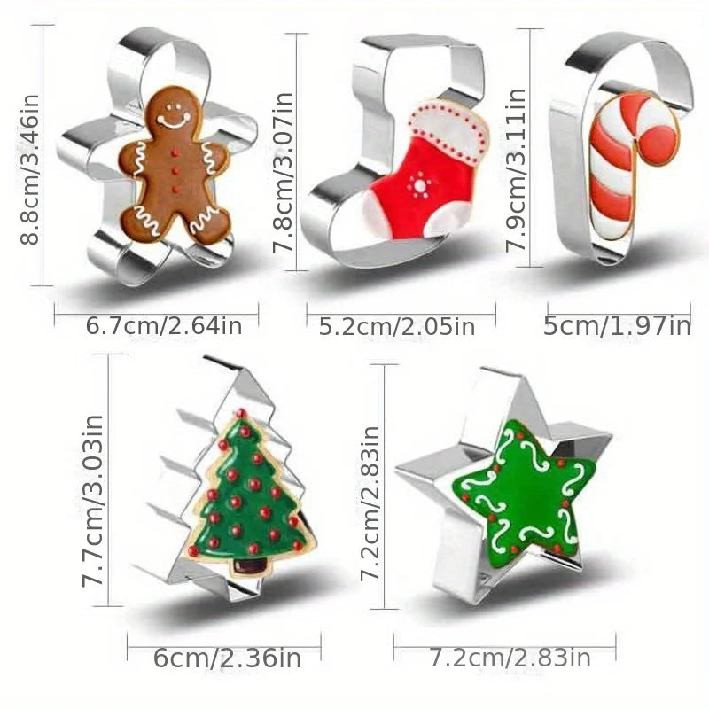 🎄 Festive Stainless Steel Biscuit Cutter Set (5 Pieces)