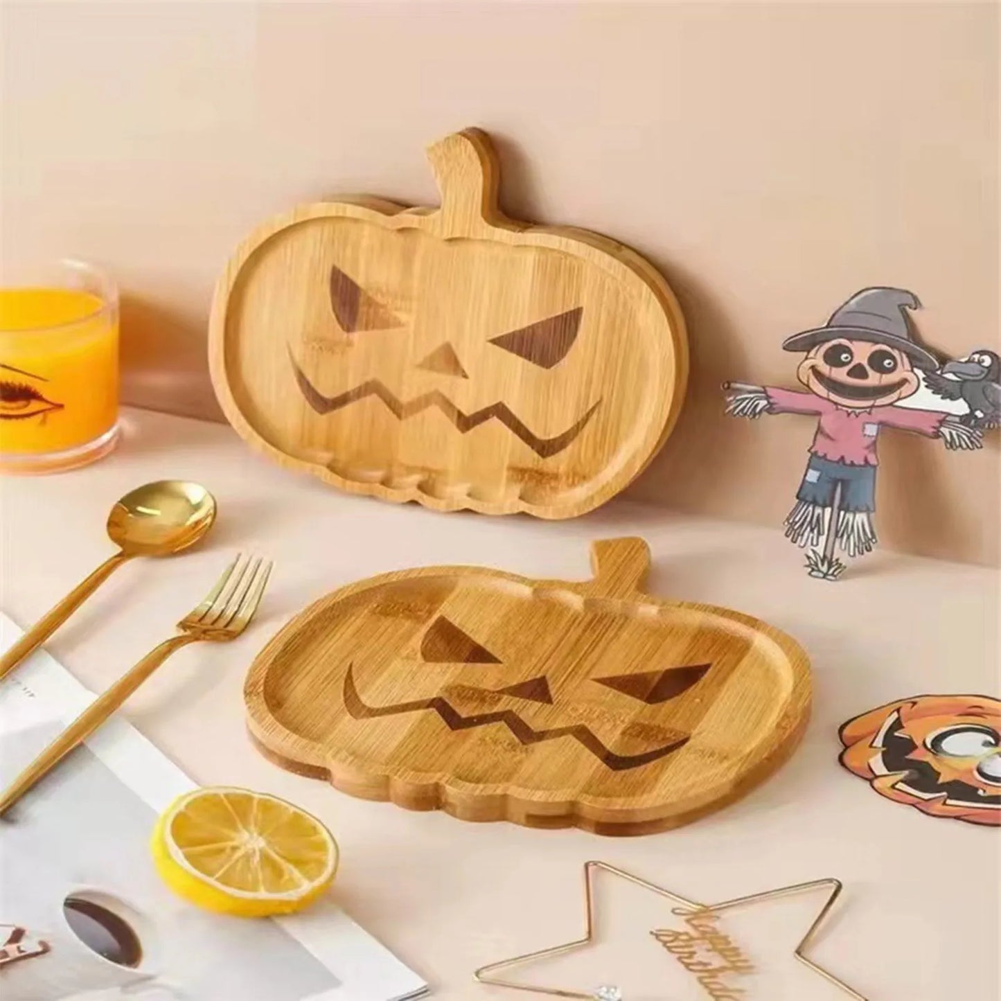 🎃 Hauntingly Cute Bamboo Serving Tray