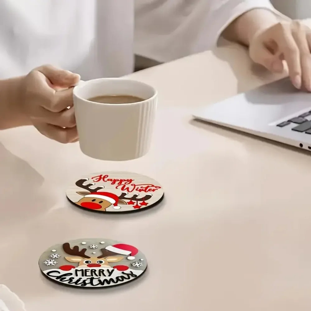 🎄 Wooden Christmas Coasters Set (6pc)