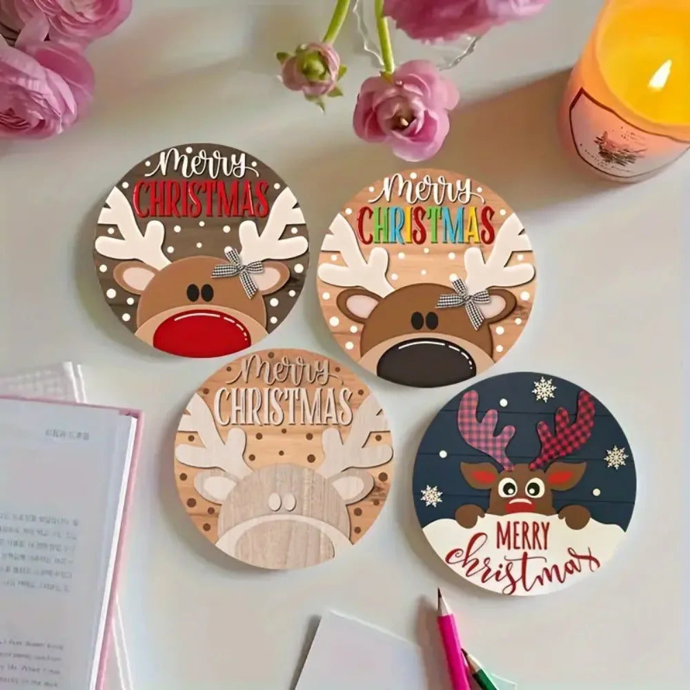 🎄 Wooden Christmas Coasters Set (6pc)