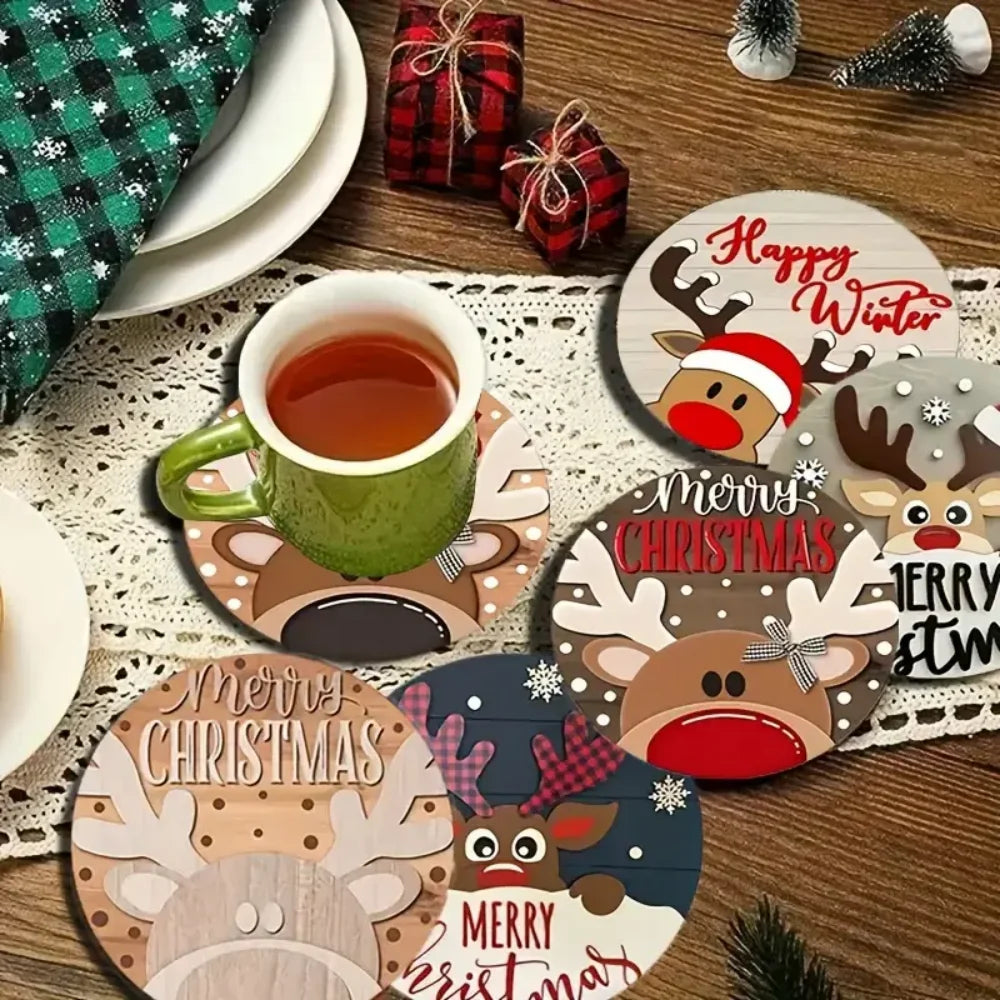 🎄 Wooden Christmas Coasters Set (6pc)