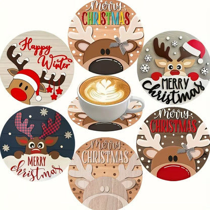 🎄 Wooden Christmas Coasters Set (6pc)
