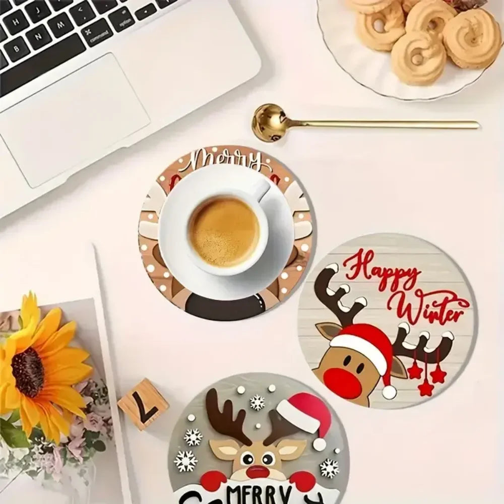 🎄 Wooden Christmas Coasters Set (6pc)