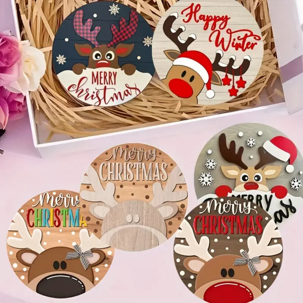 🎄 Wooden Christmas Coasters Set (6pc)