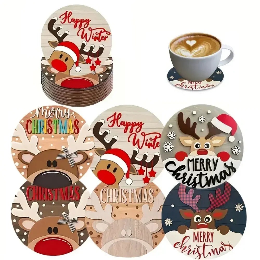 🎄 Wooden Christmas Coasters Set (6pc)