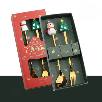 🎄 Luxury Christmas Teaspoon & Fork Set (Gift Box)