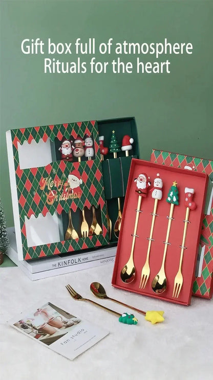 🎄 Luxury Christmas Teaspoon & Fork Set (Gift Box)