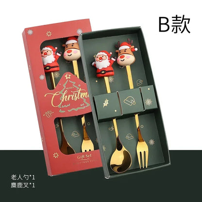 🎄 Luxury Christmas Teaspoon & Fork Set (Gift Box)