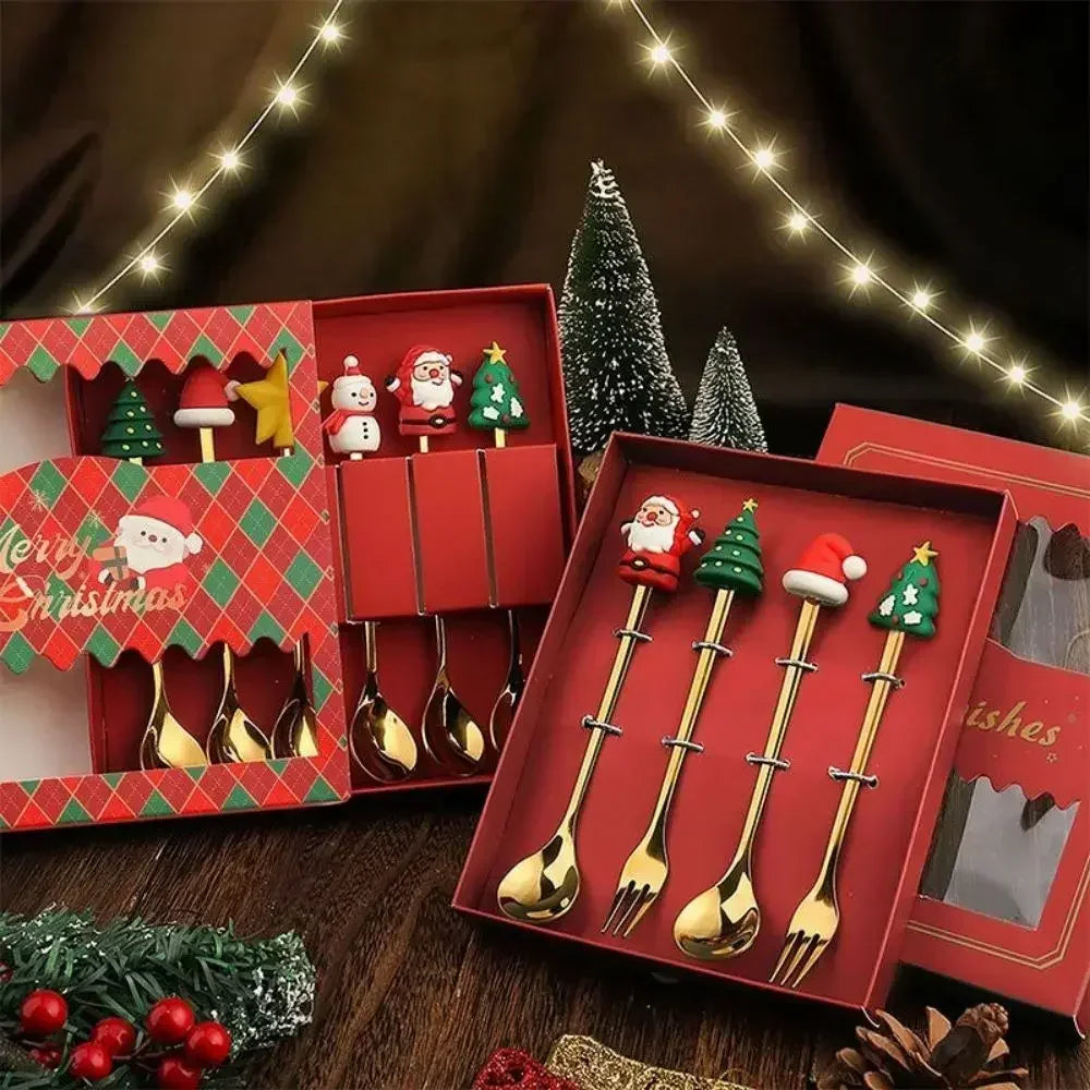 🎄 Luxury Christmas Teaspoon & Fork Set (Gift Box)