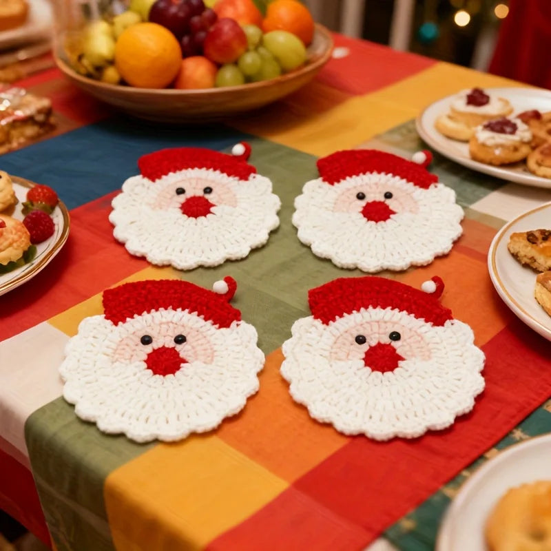 🎄 Luxury Hand-Crocheted Christmas Coasters (Set of 4)