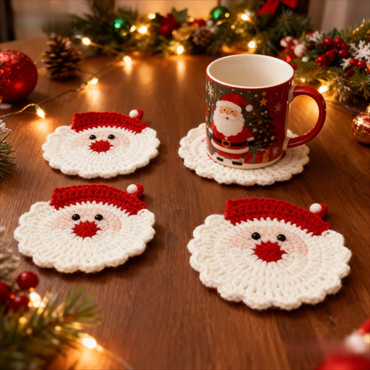 🎄 Luxury Hand-Crocheted Christmas Coasters (Set of 4)
