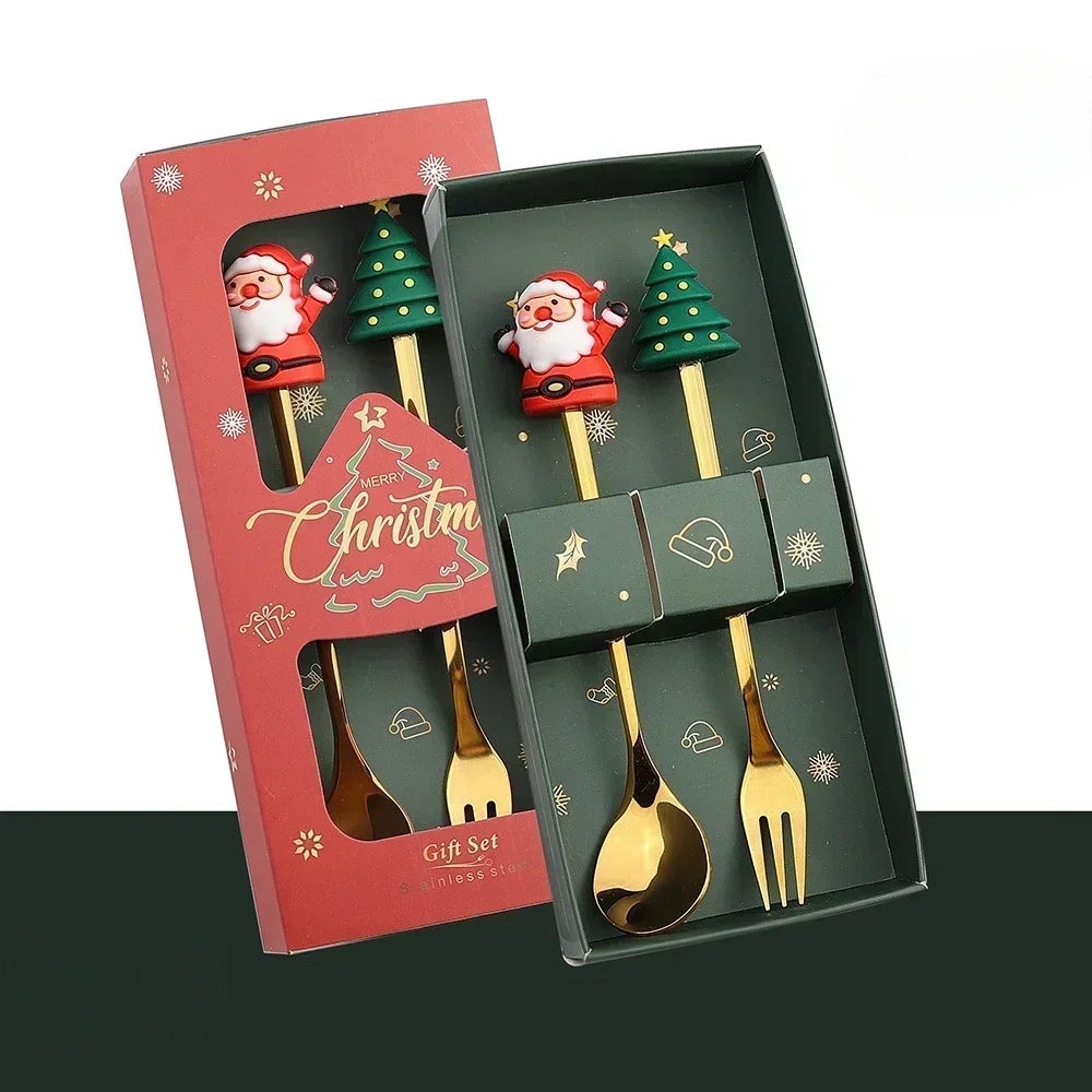 🎄 Luxury Christmas Teaspoon & Fork Set (Gift Box)