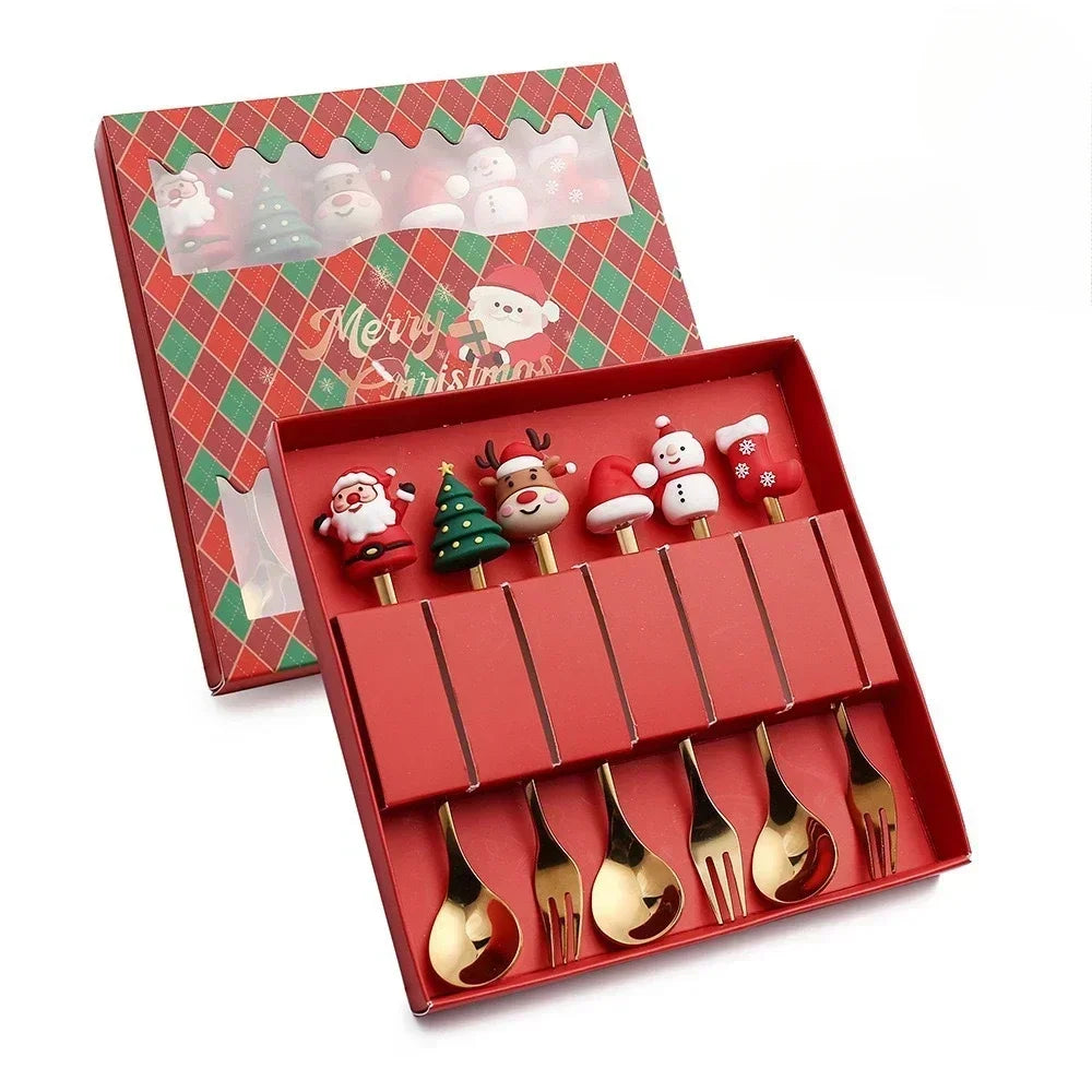 🎄 Luxury Christmas Teaspoon & Fork Set (Gift Box)