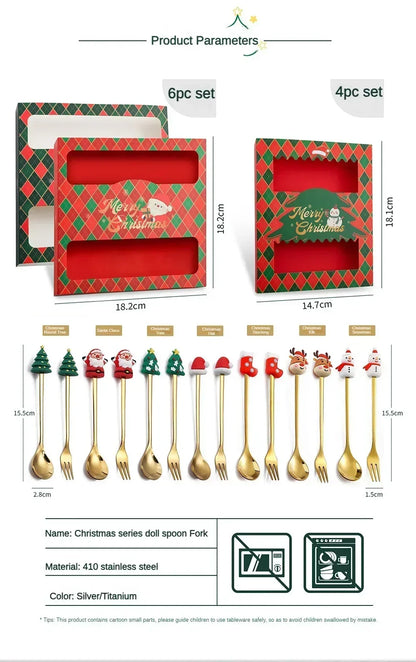 🎄 Luxury Christmas Teaspoon & Fork Set (Gift Box)