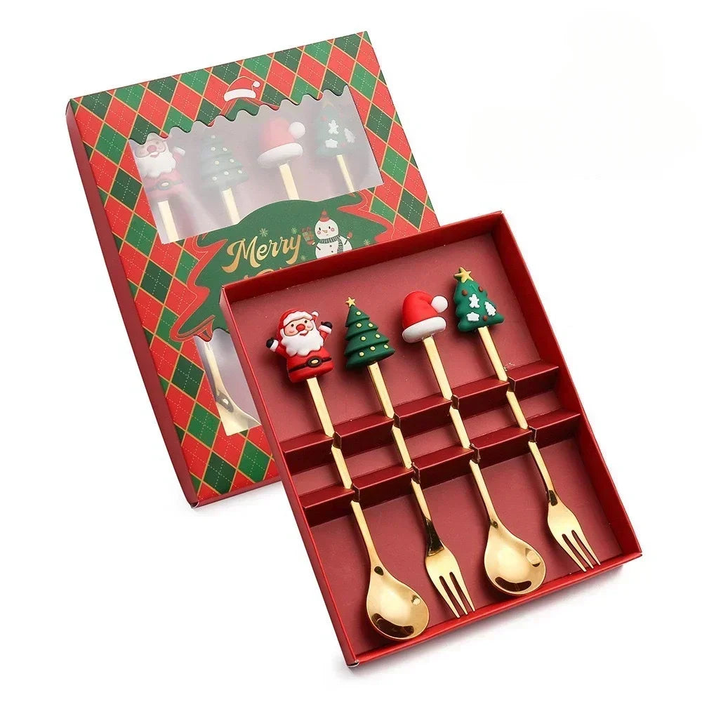 🎄 Luxury Christmas Teaspoon & Fork Set (Gift Box)