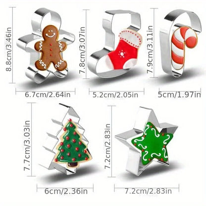 🎄 Festive Stainless Steel Biscuit Cutter Set (5 Pieces)