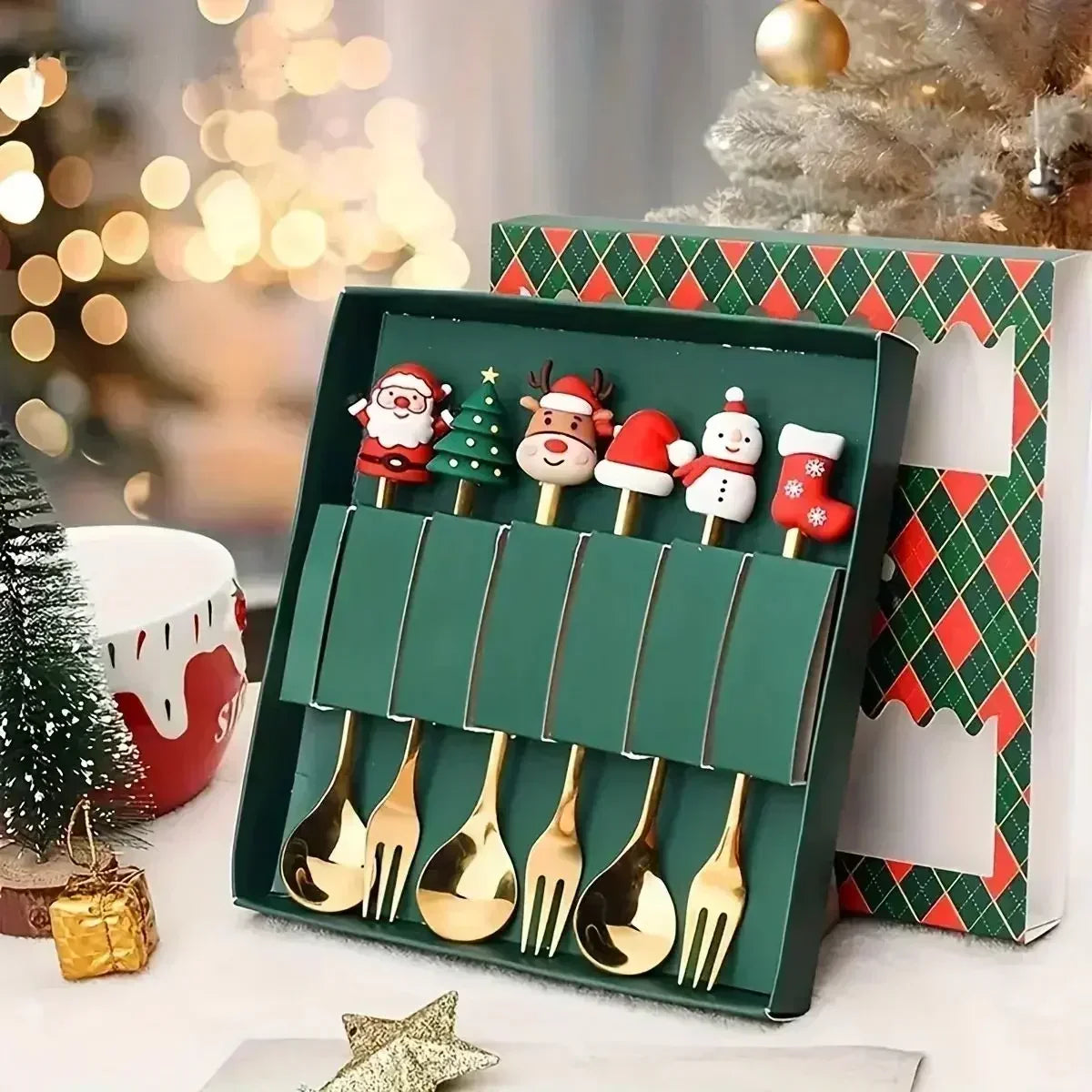 🎄 Luxury Christmas Teaspoon & Fork Set (Gift Box)