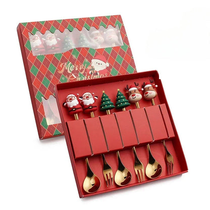🎄 Luxury Christmas Teaspoon & Fork Set (Gift Box)