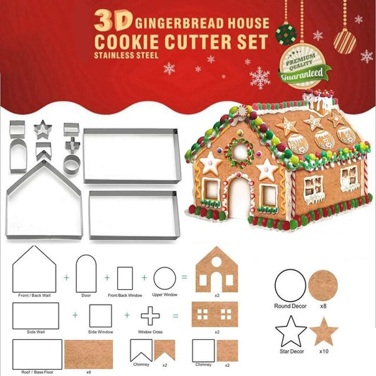 🎄 10pc Stainless Steel 3D Gingerbread House Cutter Set