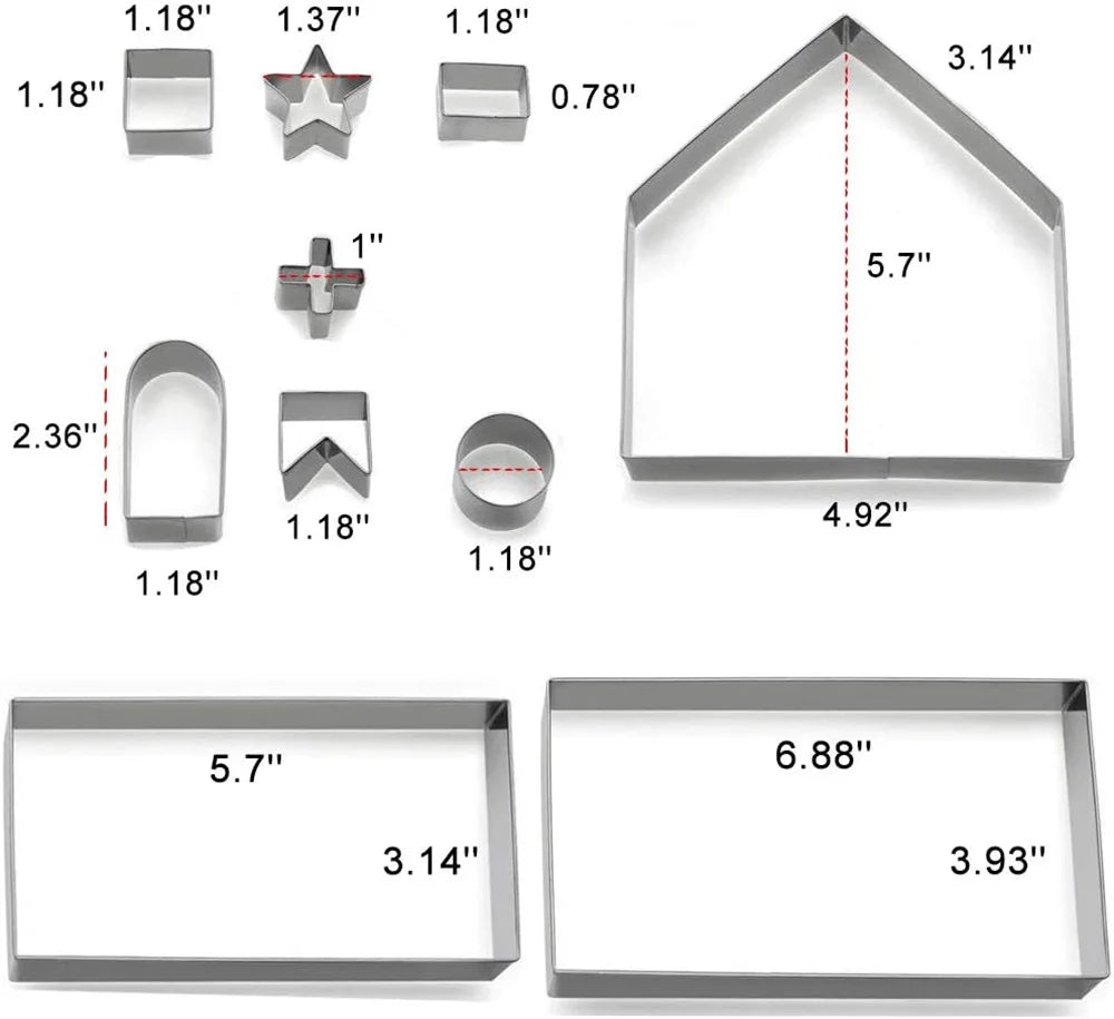 🎄 10pc Stainless Steel 3D Gingerbread House Cutter Set