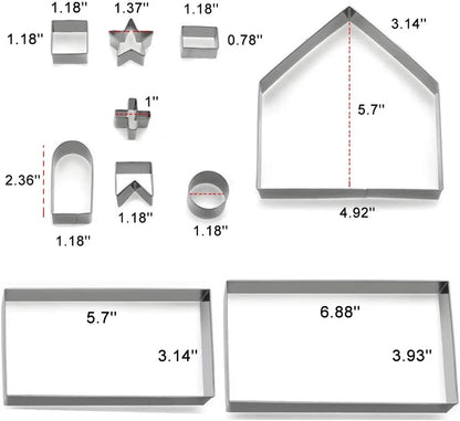 🎄 10pc Stainless Steel 3D Gingerbread House Cutter Set