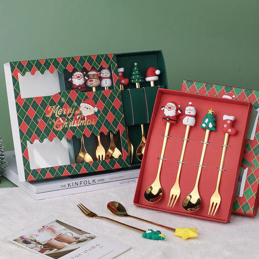 🎄 Luxury Christmas Teaspoon & Fork Set (Gift Box)