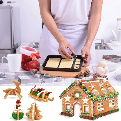 🎄 10pc Stainless Steel 3D Gingerbread House Cutter Set