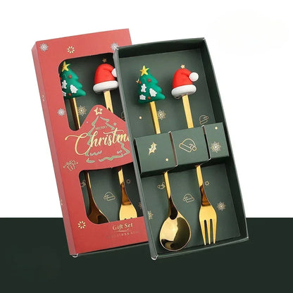🎄 Luxury Christmas Teaspoon & Fork Set (Gift Box)