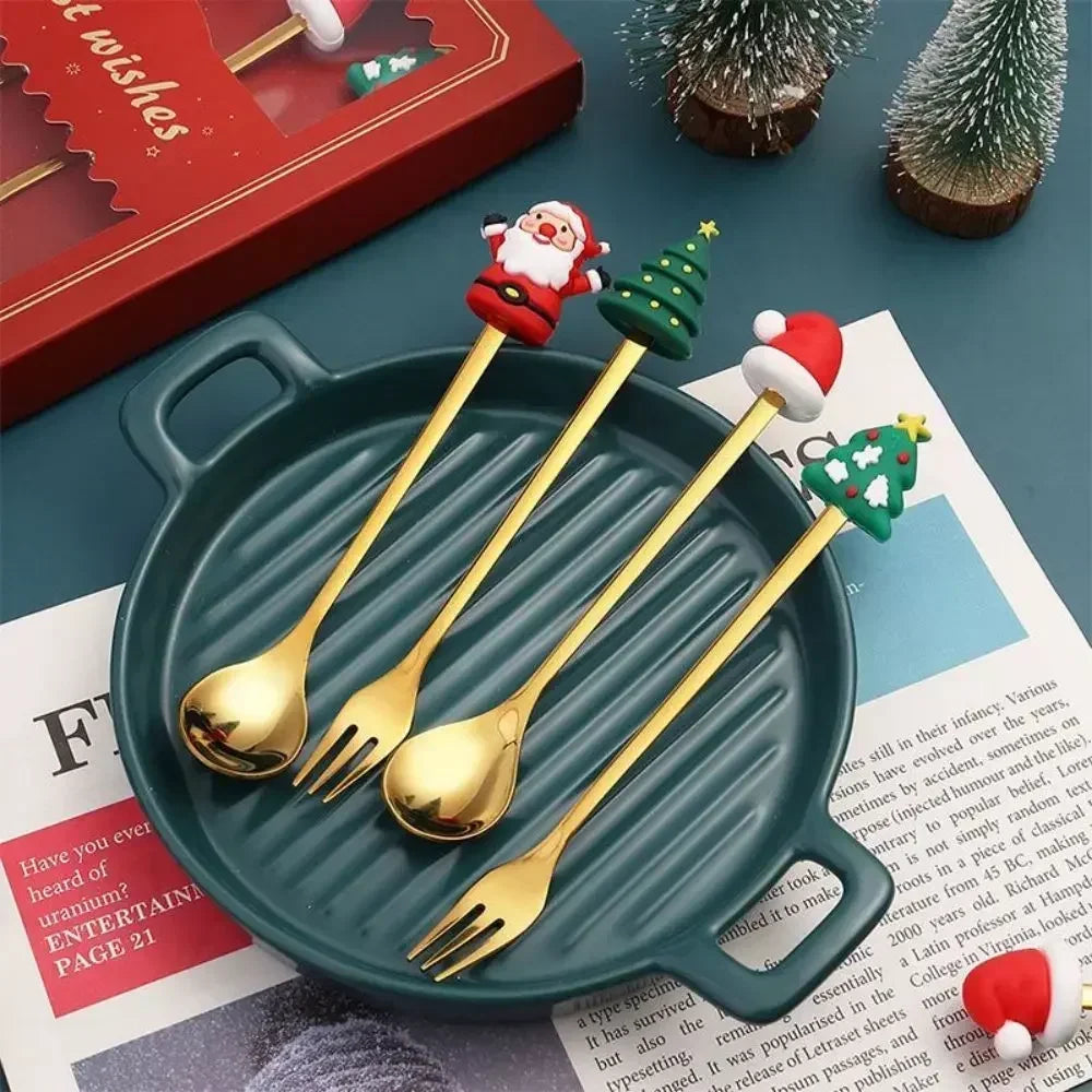 🎄 Luxury Christmas Teaspoon & Fork Set (Gift Box)