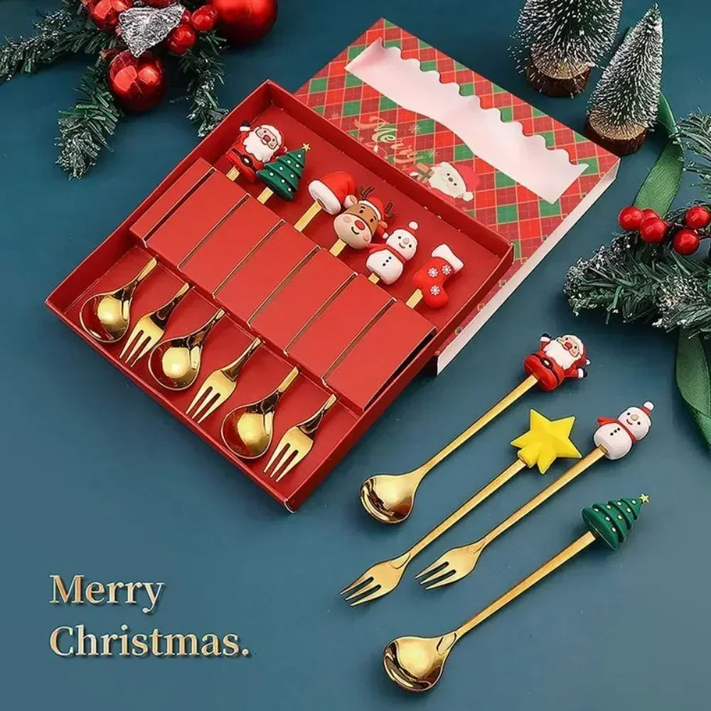 🎄 Luxury Christmas Teaspoon & Fork Set (Gift Box)