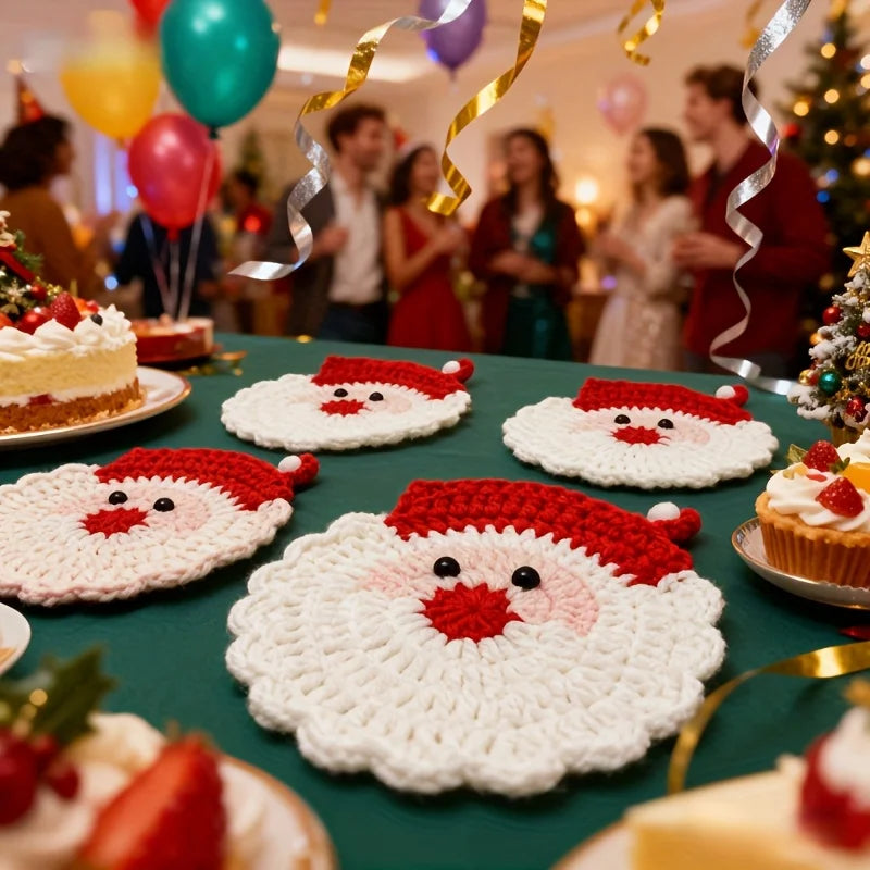 🎄 Luxury Hand-Crocheted Christmas Coasters (Set of 4)