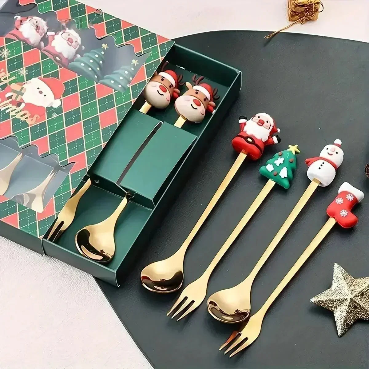 🎄 Luxury Christmas Teaspoon & Fork Set (Gift Box)