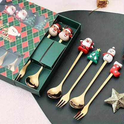 🎄 Luxury Christmas Teaspoon & Fork Set (Gift Box)