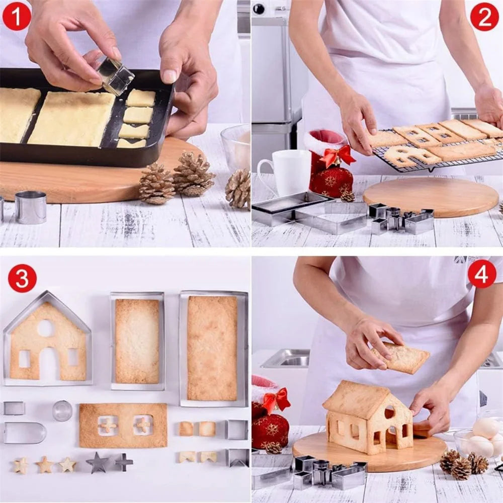 🎄 10pc Stainless Steel 3D Gingerbread House Cutter Set
