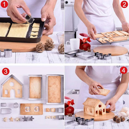 🎄 10pc Stainless Steel 3D Gingerbread House Cutter Set