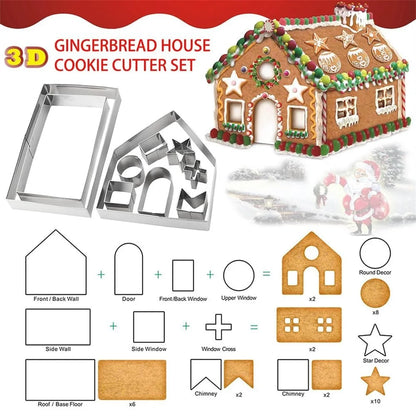 🎄 10pc Stainless Steel 3D Gingerbread House Cutter Set