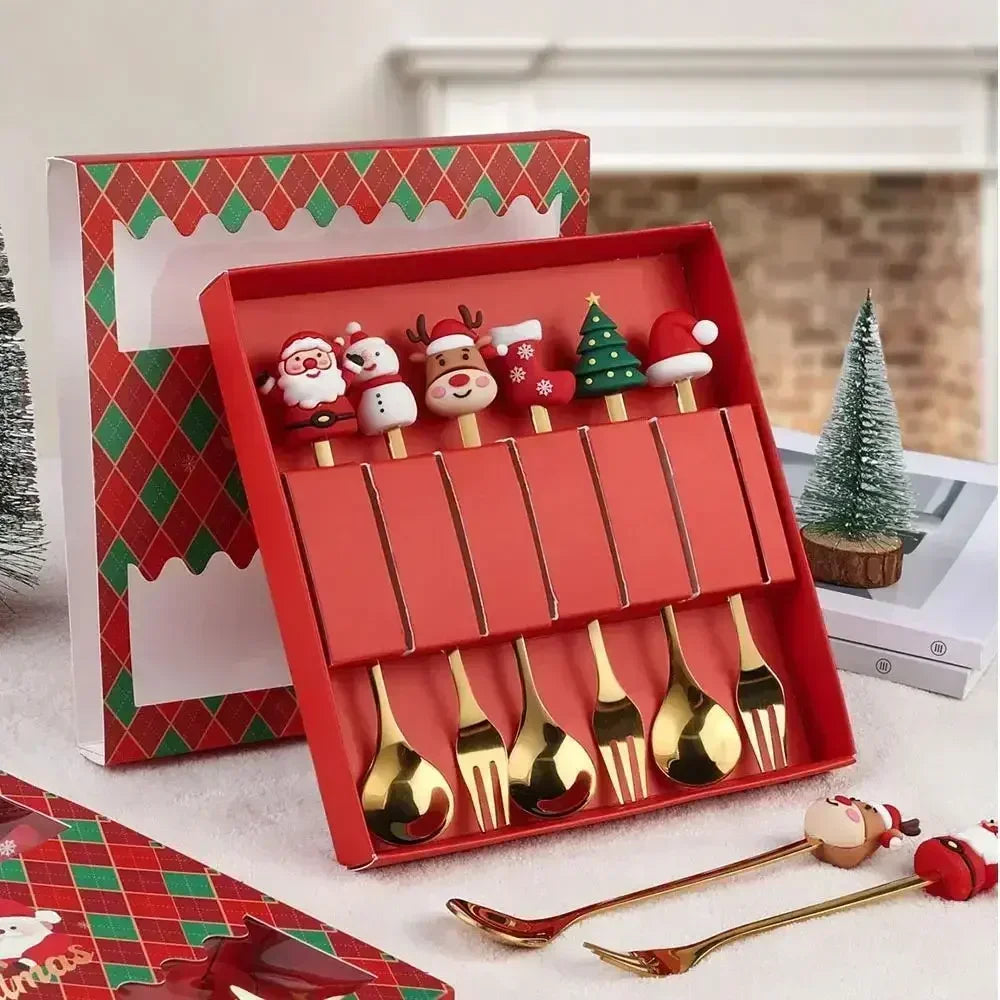 🎄 Luxury Christmas Teaspoon & Fork Set (Gift Box)