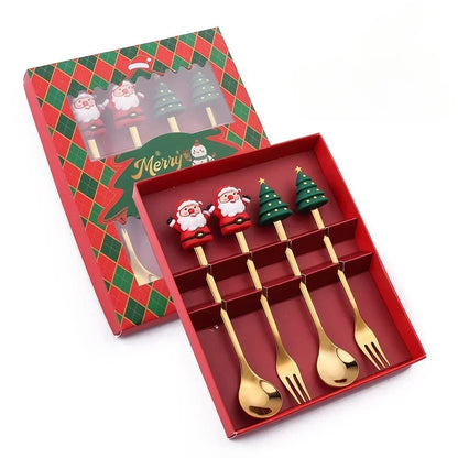 🎄 Luxury Christmas Teaspoon & Fork Set (Gift Box)